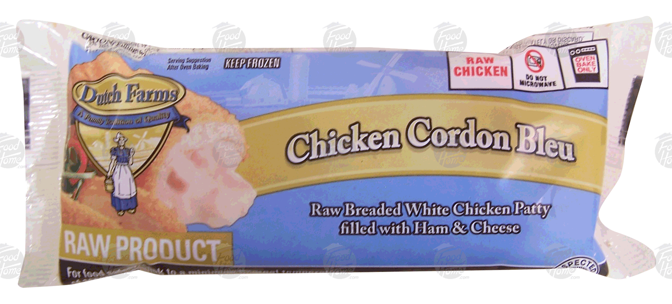 Dutch Farms Chicken Cordon Bleu raw breaded white chicken patty filled with ham & cheese Full-Size Picture